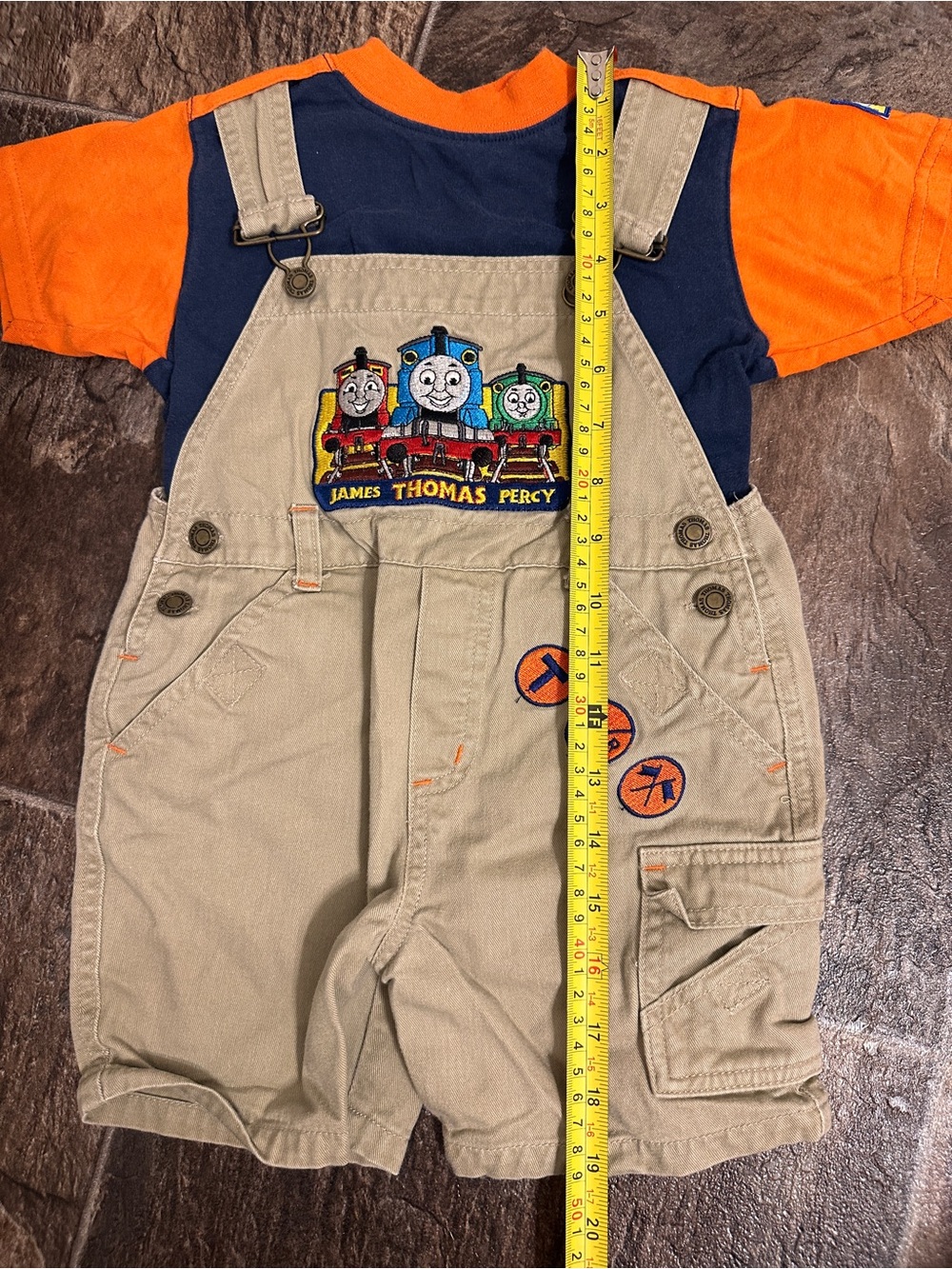 Vintage Y2K Thomas & Friends Toddler Overalls Set Orange Blue Khaki Size 2T - Picture 12 of 12